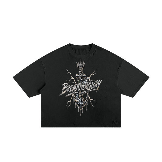 Bread Over Glory Anchor Graphic Frayed Boxy Tee