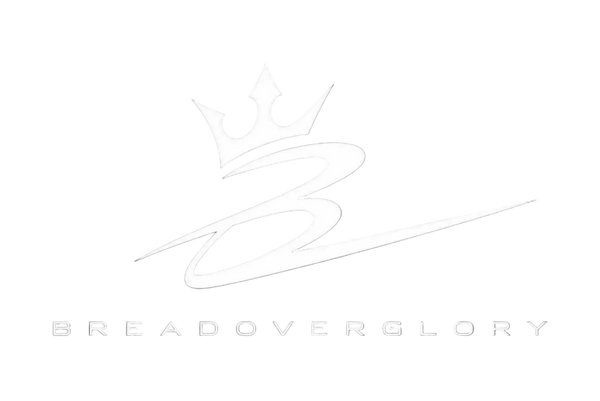 White logo and text reading BREADOVERGLORY on a solid black background.