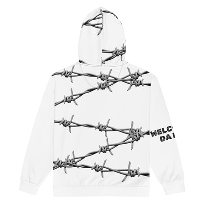 Unisex White "IRATE" zip hoodie