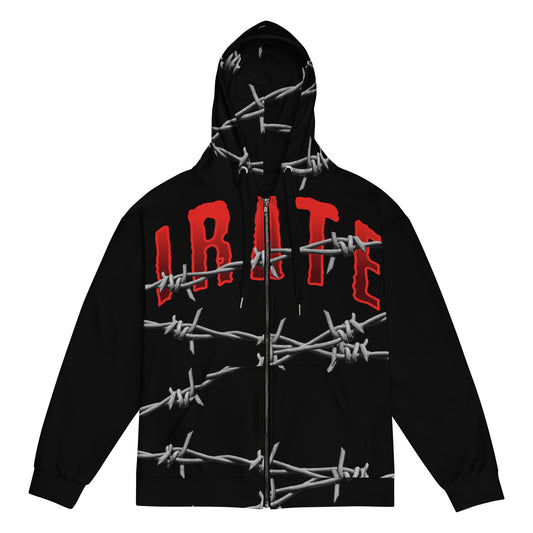 Unisex Black "IRATE" zip hoodie