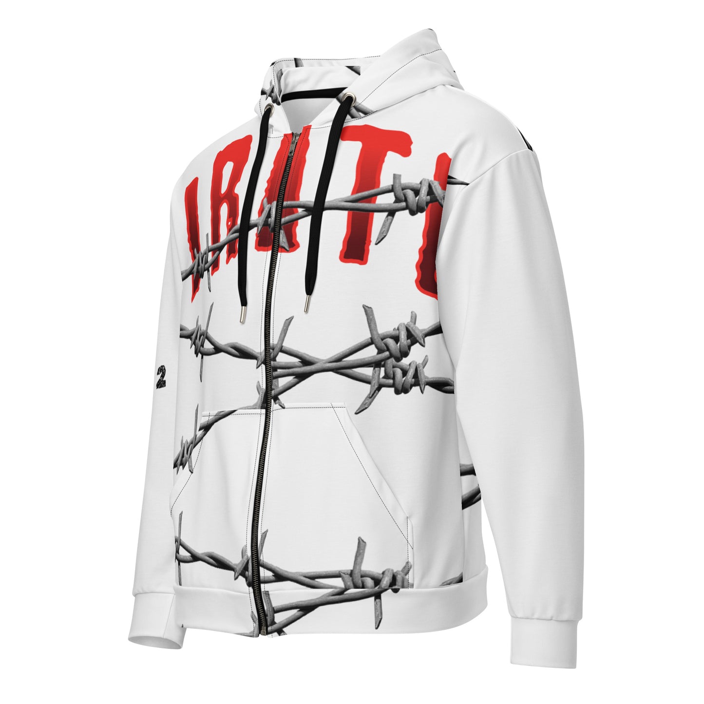 Unisex White "IRATE" zip hoodie