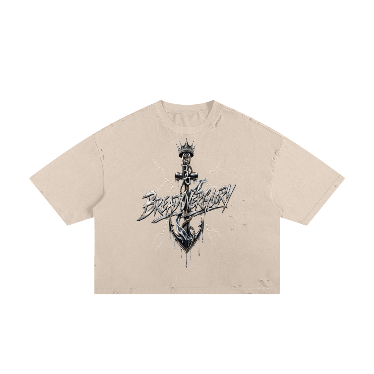 Bread Over Glory Anchor Graphic Frayed Boxy Tee